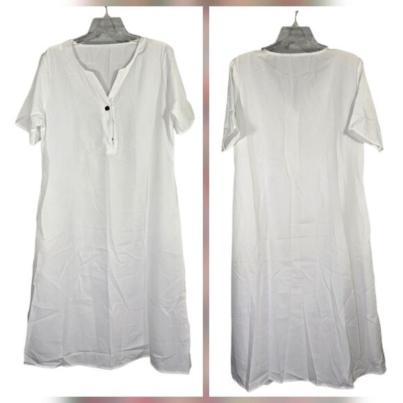 Women's Classic White Slip Dress Short Dolman Sleeve Casual Midi V-Neck Costume - Picture 1 of 5